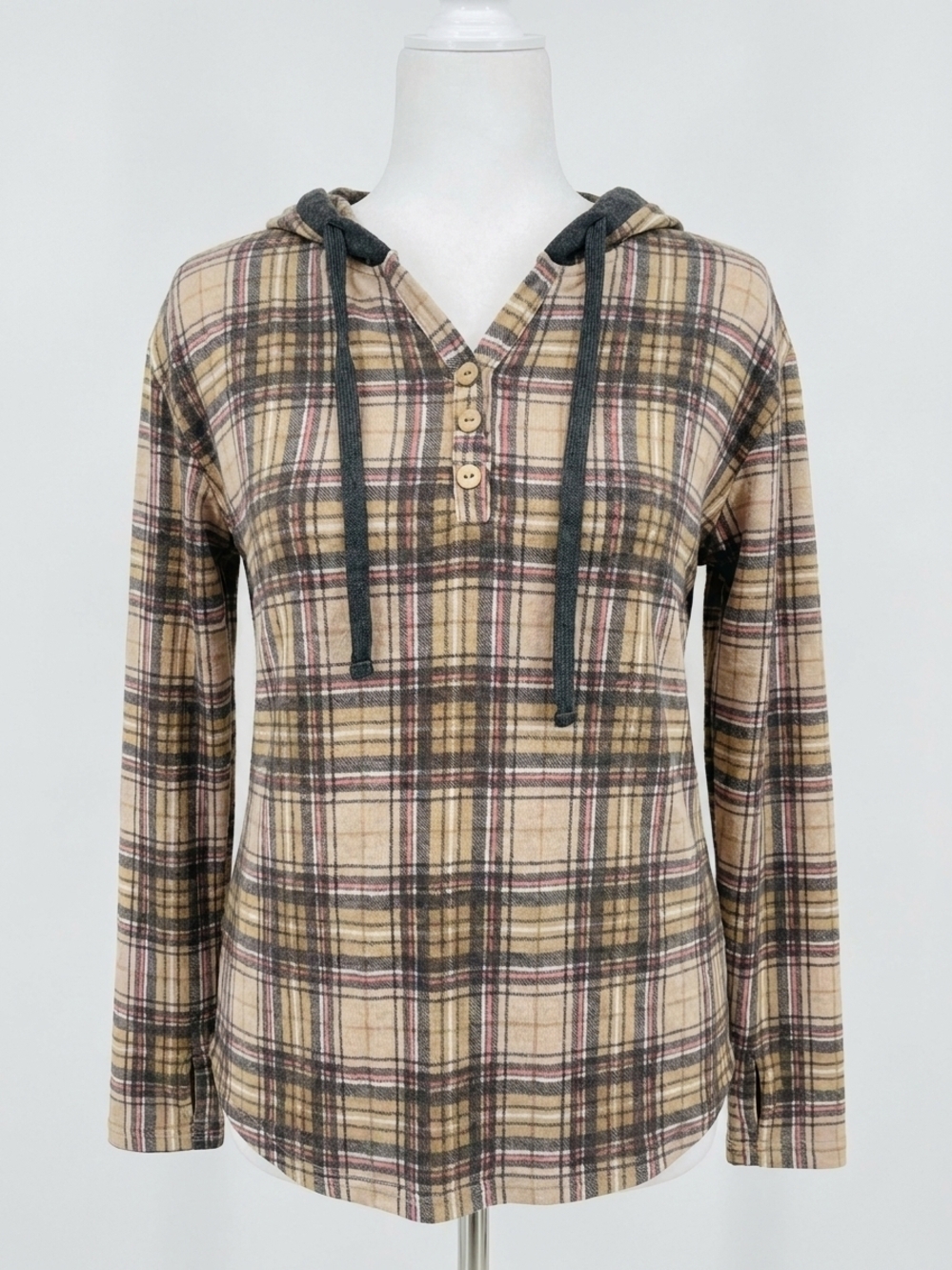 NEW HONEYME plaid hoodie shirt in brown